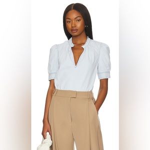 Frame Deep V Ruffle Collar Top in Thrill Size XS